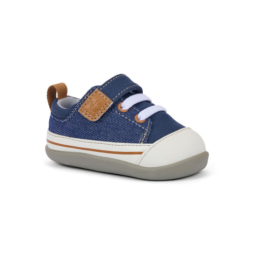 Front-Right Side view of the Stevie Mini (First Walker) Navy Denim