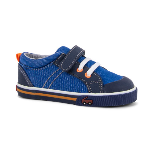 Front Angle view of Tanner Blue Denim shoe