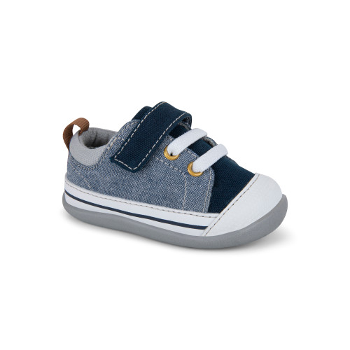 Front-Right Side view of Stevie II (First Walker) Blue Denim shoe