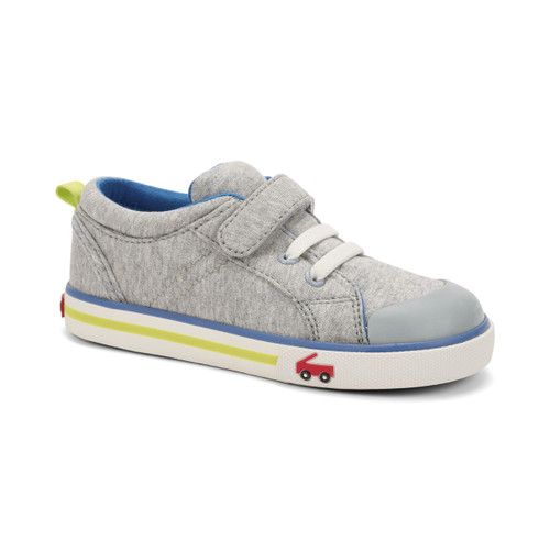 Side Angle for a Gray Jersey/Lime sneaker Side Angle for a Gray Jersey/Lime sneaker