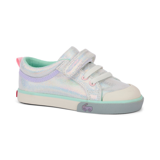 Side Angle View of the Kristin Silver Metallic