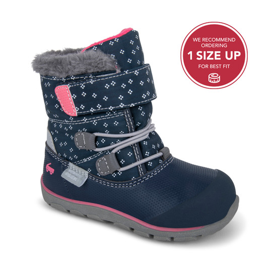 Front-Right Side view of Gilman Waterproof/Insulated Navy Pink boot