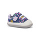 Side Angle View of the Stevie Mini (First Walker) Blue Denim/Floral