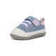 Front Angle View of the Stevie Mini (First Walker) Gray Denim
