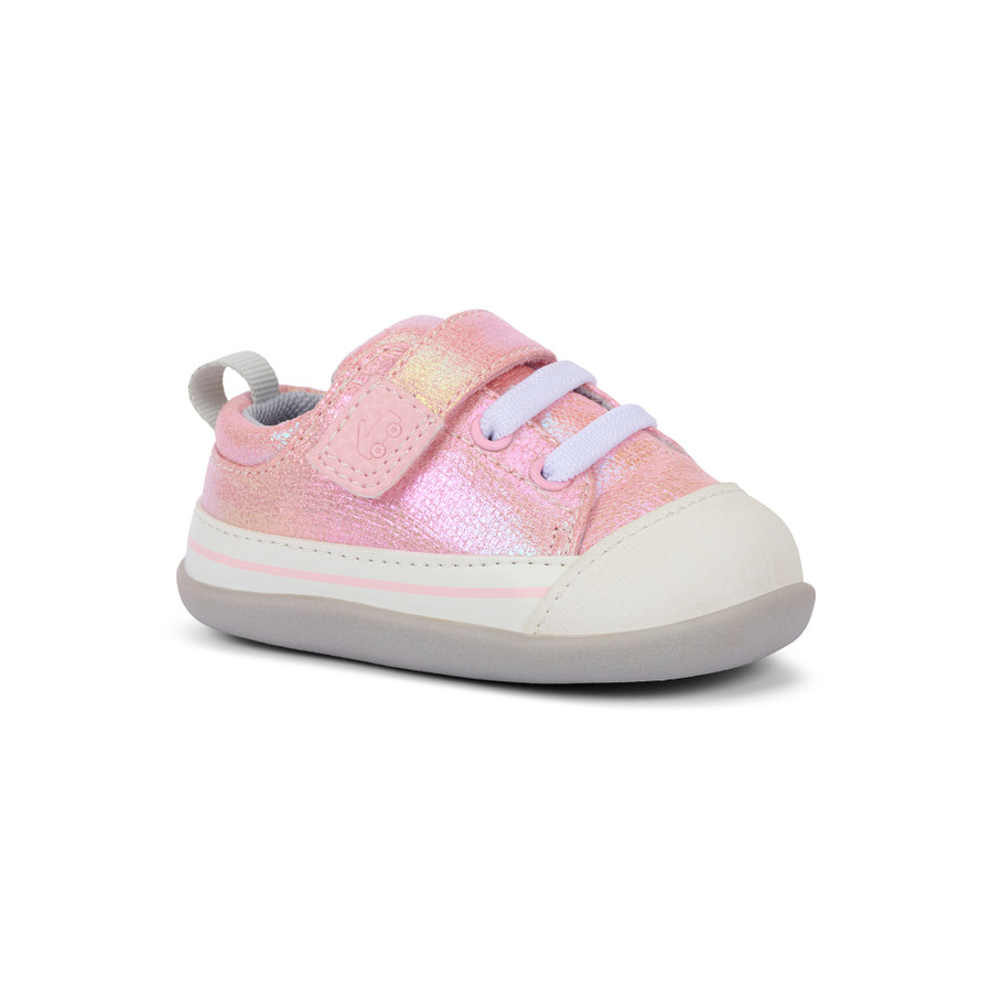 Side Angle View of the Stevie Mini (First Walker) Pink Metallic