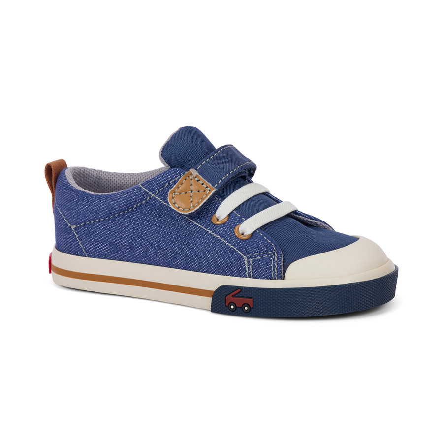 Side Angle View of the Stevie II Navy Denim