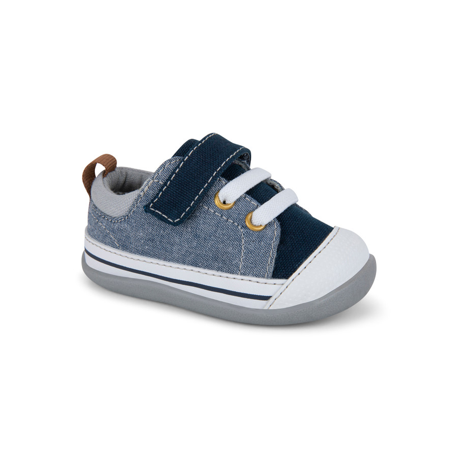 Front-Right Side view of Stevie II (First Walker) Blue Denim shoe