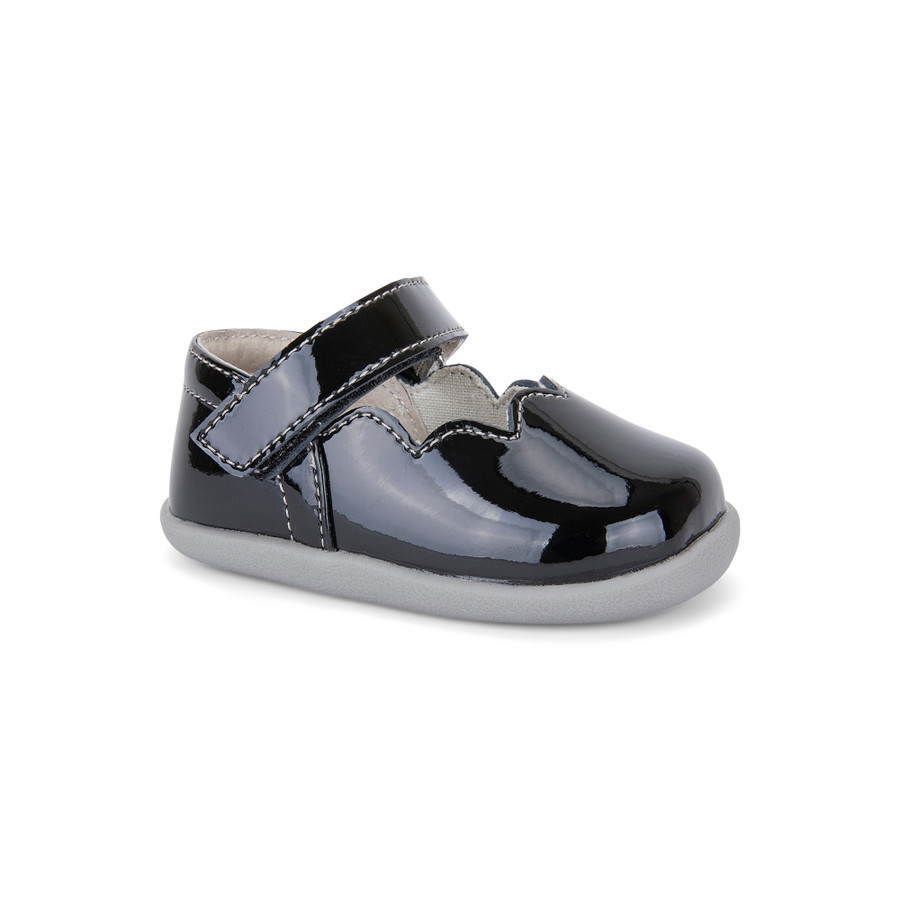 Front-Right Side view of Susie (First Walker) Black Patent shoe