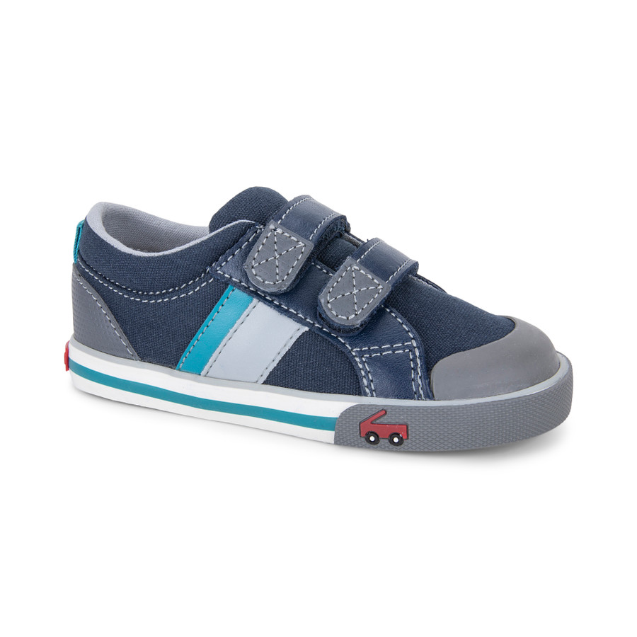 Front-Right Side view of the Russell Navy/Teal shoe