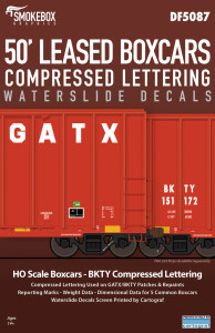 DF5087 - SmokeBox Graphics HO 50' Leased Boxcars - Compressed Lettering DF5087 - SmokeBox Graphics HO 50' Leased Boxcars - Compressed Lettering