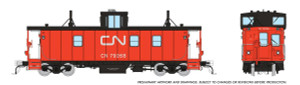 166004 - Rapido HO Scale Canadian National Hawker Siddeley Caboose Van -- CN - As Delivered Red/Orange Steps: #79268