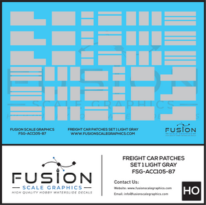 FSG-ACC105-87 - Fusion Scale Graphics HO Freight Car Patches Set 1 Light Gray Decal Set FSG-ACC105-87 - Fusion Scale Graphics HO Freight Car Patches Set 1 Light Gray Decal Set