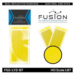 FSG-LY2-87 - Fusion Scale Grachics HO Railroad Locomotive Bright Yellow Reflective Sill Stripes Set FSG-LY2-87 - Fusion Scale Grachics HO Railroad Locomotive Bright Yellow Reflective Sill Stripes Set