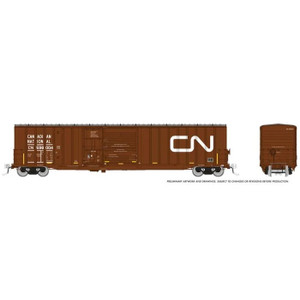 193003A - Rapido HO Trenton Works 6348 boxcar: CN - W/Conspicuity Stripes: Single Car #1