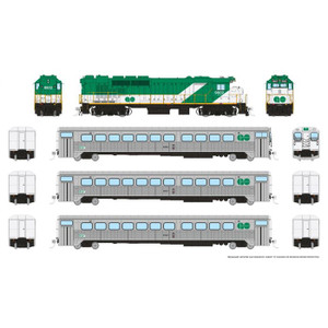 226503 - Rapido Trains - HO GP40TC GO Transit Set Early Green Set #1 (Loco: 9802 Cab: 9850 Coaches: 9907 9940) DCC/Sound