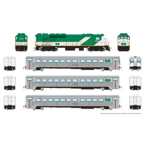 226504 - Rapido Trains - HO GP40TC GO Transit Set Early Green Set #2 (Loco: 9806 Cab: 9855 Coaches: 9933 9968) DCC/Sound
