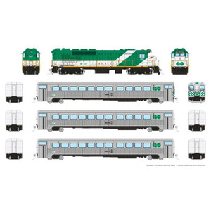 226507 - Rapido Trains - HO GP40TC GO Transit Set Late Green Set #1 (Loco: 501 Cab: 103 Coaches: 1037 1081) DCC/Sound