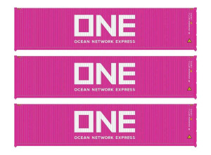 949-18254  - Walthers SceneMaster HO - 40' Fully Corrugated Container - 3-Pack --Ocean Network Express