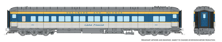 125014 - Rapido Trains - HO Balloon Top Coach: D&H - Blue/Yellow/Gray Scheme: #204 Lake George