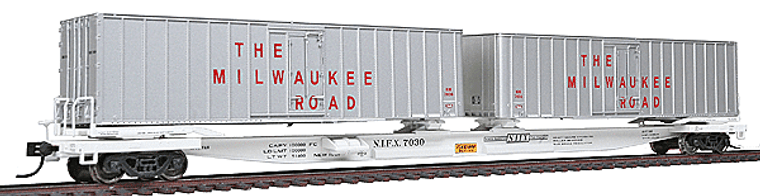 932-40856 - Walthers Gold Line HO Flexi-Van Flat Car with Trailer - Milwaukee Road #7030