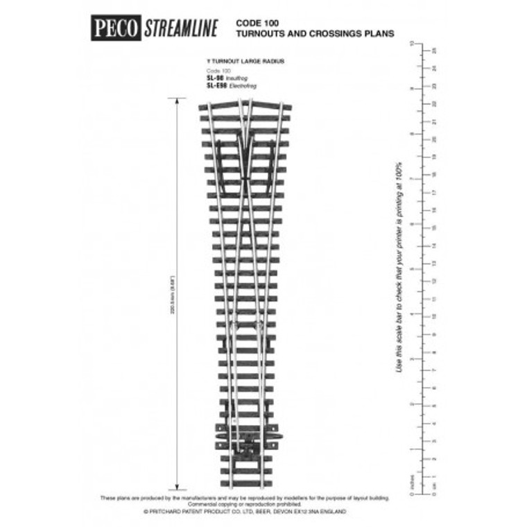 SL-98 - Peco HO Code 100 Y Turnout, Large Radius