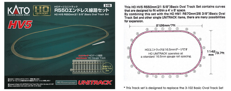 3-115 - KATO Unitrack HO - HV5 R550mm (21 5/8") Basic Oval Track Set
