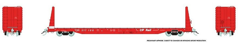 147001A Rapido HO Canadian 62 ft Bulkhead Flatcar - Single Car - Canadian Pacific (CP) Rail, Action Red With White Lettering, 317054