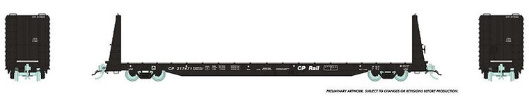 147002A Rapido HO Canadian 66 ft Bulkhead Flatcar - Single Car - Canadian Pacific (CP) Rail, Black With White Lettering, 317502