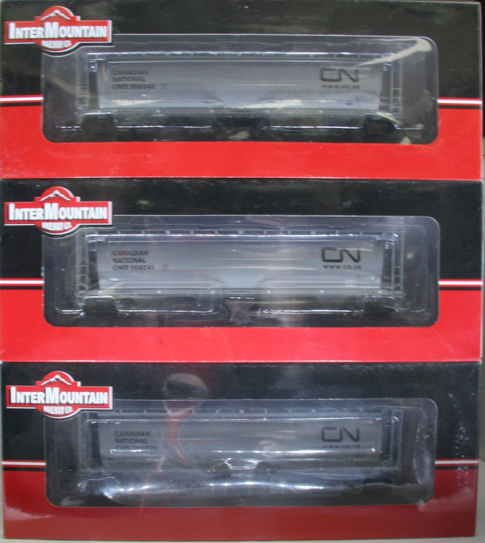 1132-3A Pacific Western Rail Systems HO CN Grey 4 Bay Cylindrical Hopper CNIS (Gray Black noodle/website) 3 Pack