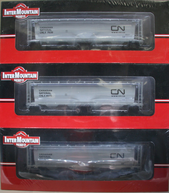 1132-3D Pacific Western Rail Systems HO CN Grey 4 Bay Cylindrical Hopper CNLX (Gray Black noodle/website) 3 Pack
