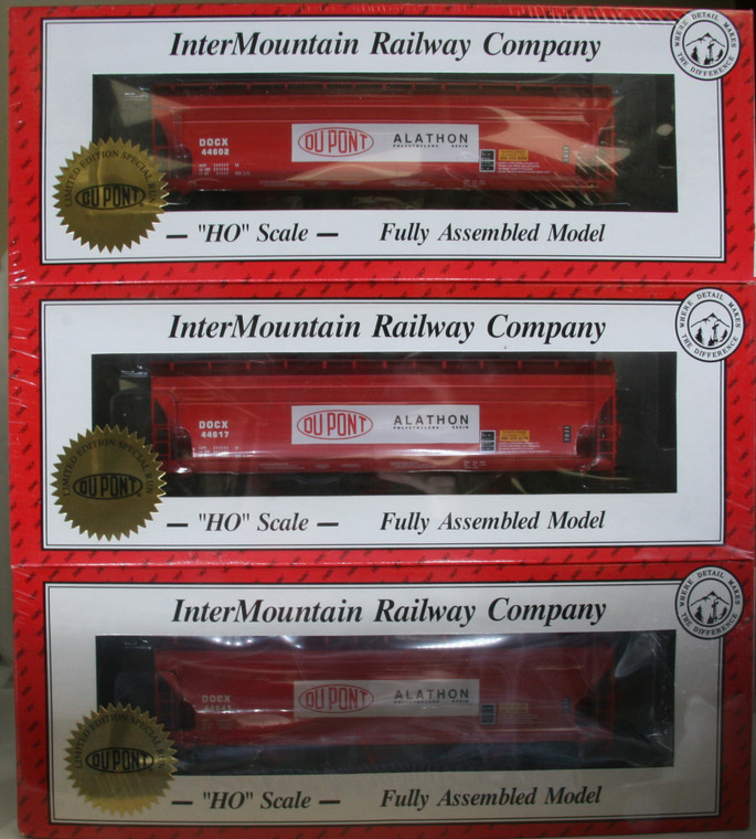 1099-3A Pacific Western Rail Systems HO 3 Bay ACF Hopper - Dupont Alathon (Red) Set 3 Pack