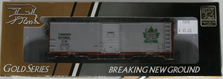 300034 True Line Trains HO CN 1944 40' Box Car (with Aluminum Sides & Doors, mdm Red Ends, sills, Ladders & underframe, Straight Green Leaf Logo) 521498