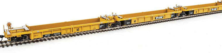 910-55644 - WalthersMainline HO Thrall 5-Unit Rebuilt 40' Well Car - Ready to Run -- Trailer-Train DTTX #740366 A-E (yellow, Large Black & White Logo)