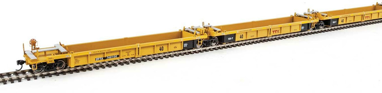 910-55648 - WalthersMainline HO Thrall 5-Unit Rebuilt 40' Well Car - Ready to Run -- Trailer-Train DTTX #748106 A-E (yellow, Small Red Logo)