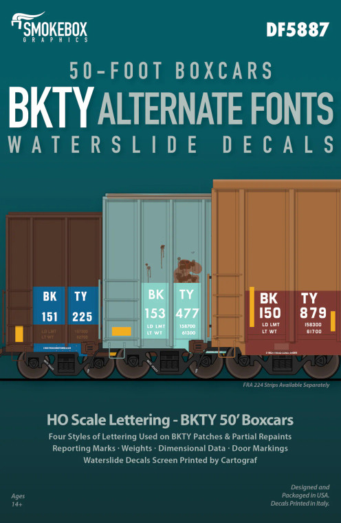 DF5887 - SmokeBox Graphics HO BKTY Alternate Fonts - 50' Boxcars Waterslide Decals
