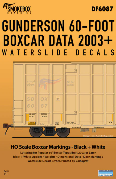 DF6087 - SmokeBox Graphics HO Gunderson 60' Boxcar Data 2003+