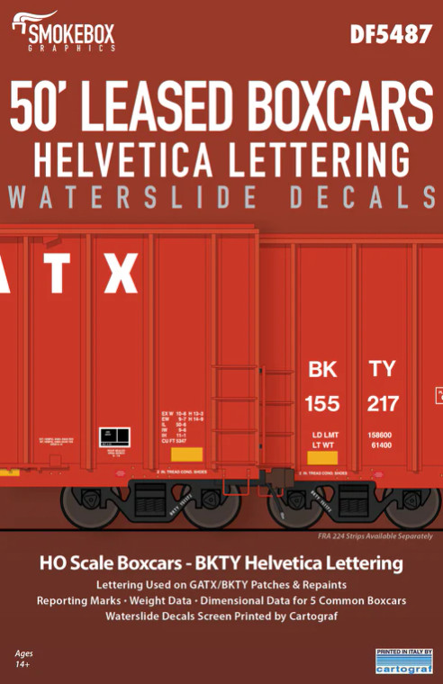 DF5487 - SmokeBox Graphics HO  50' Leased Boxcars - Helvetica Lettering
