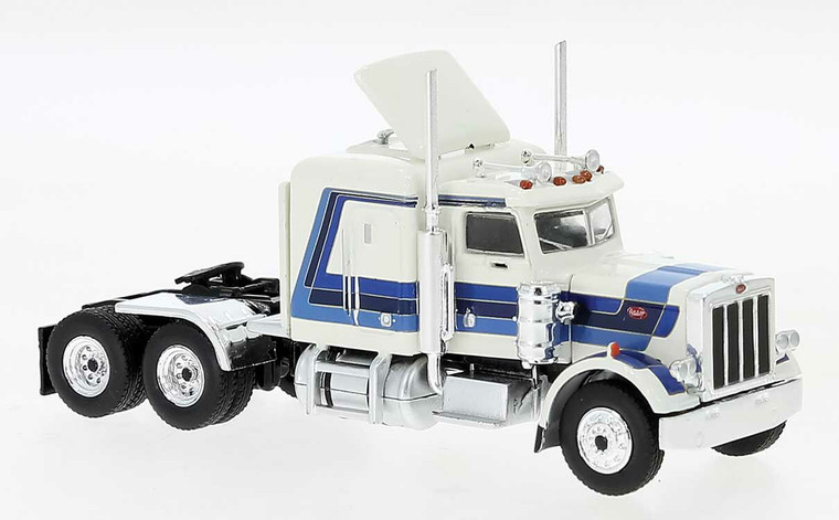 175-85714 -Brekina Automodelle - 1973 Peterbilt 359 Sleeper-Cab Tractor - Assembled -- White, Blue