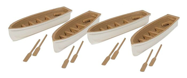 949-4163 - Walthers SceneMaster HO Row Boat 4-Pack - Assembled -- White, Tan