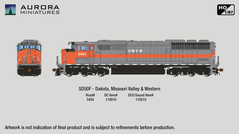 110010 - Aurora Miniatures -- SD50F Dakota, Missouri Valley & Western #5454 DC