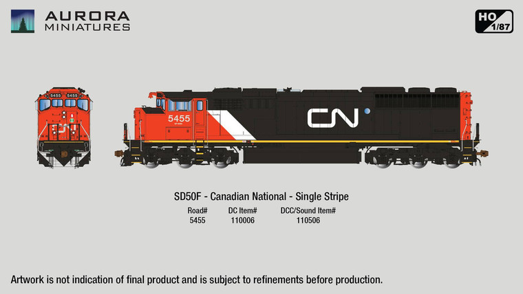 110006 - Aurora Miniatures -- SD50F Canadian National Single Stripe #5455 DC