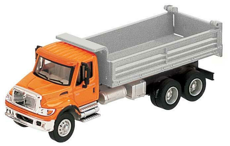 949-11661 - Walthers Scenemaster HO International(R) 7600 3-Axle Heavy-Duty Dump Truck - Assembled -- Orange Cab, Silver Dump Body