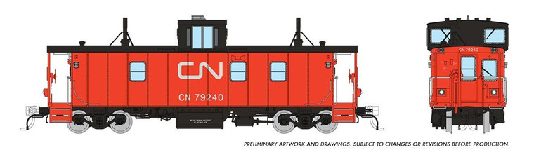 166003 - Rapido HO Scale Canadian National Hawker Siddeley Caboose Van -- CN - As Delivered Red/Orange Steps: #79253