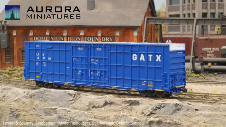 306043 - Aurora Miniatures -- HO Scale Greenbrier 7550 cf 60’ Plate F Boxcar - LRS (GATX Blue) #141001