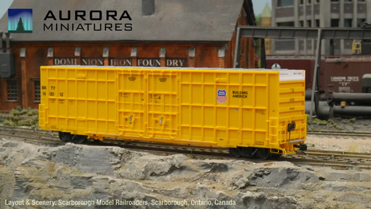 306028 - Aurora Miniatures -- HO Scale Greenbrier 7550 cf 60’ Plate F Boxcar - BKTY (Union Pacific Yellow) #160019
