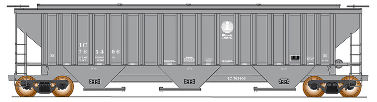 453125-01 - Intermountain Railway Co. HO -- 4750 Cubic Foot Rib-Sided (18 Rib) 3-Bay Covered Hopper - Illinois Central (Gray) #765406