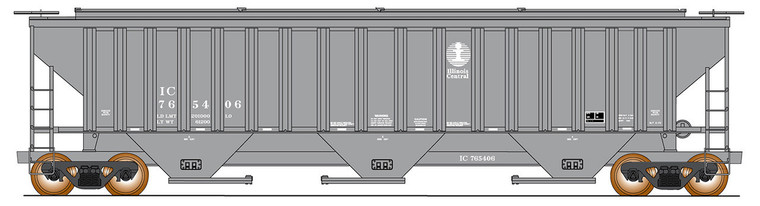 453125-03 - Intermountain Railway Co. HO -- 4750 Cubic Foot Rib-Sided (18 Rib) 3-Bay Covered Hopper - Illinois Central (Gray) #765450