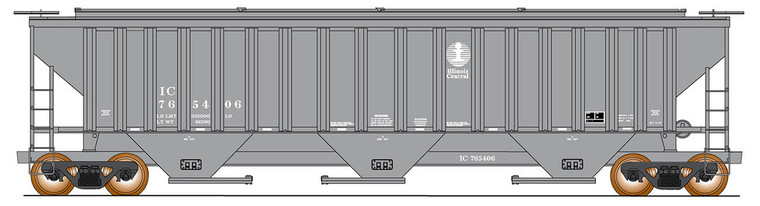 453125-04 - Intermountain Railway Co. HO -- 4750 Cubic Foot Rib-Sided (18 Rib) 3-Bay Covered Hopper - Illinois Central (Gray) #765833