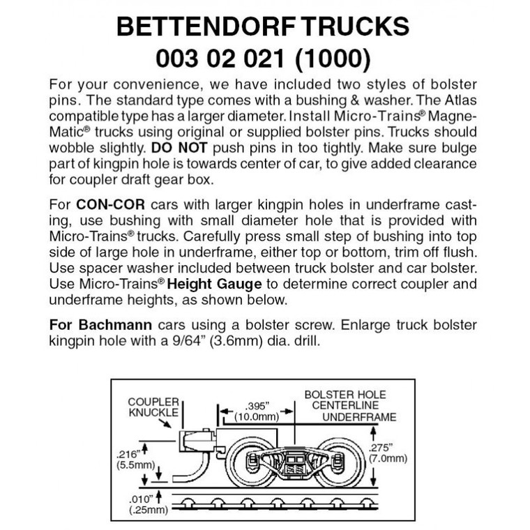 1000 - N Scale Bettendorf trucks with assembled short ext. Magne-Matic® couplers