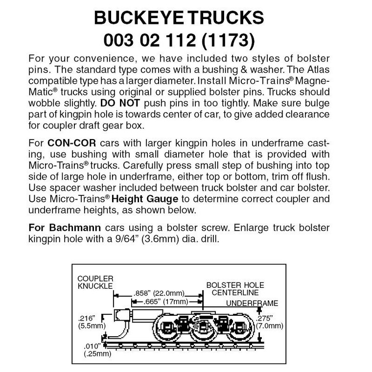 1173 - N Scale Buckeye trucks with assembled medium extension Magne-Matic® couplers